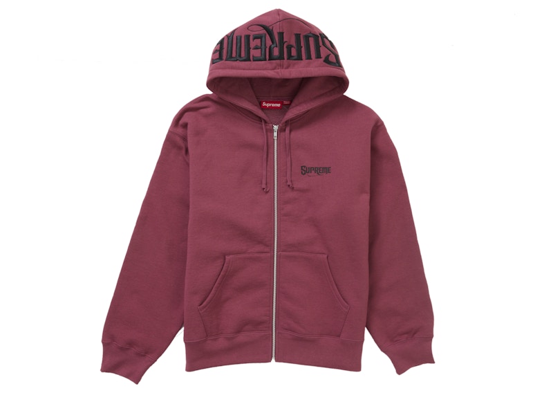 Supreme Mister Cartoon Zip Up Hooded Sweatshirt Dark Red