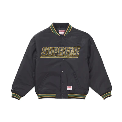 Supreme Mitchell & Ness Camo Logo Varsity Jacket Black