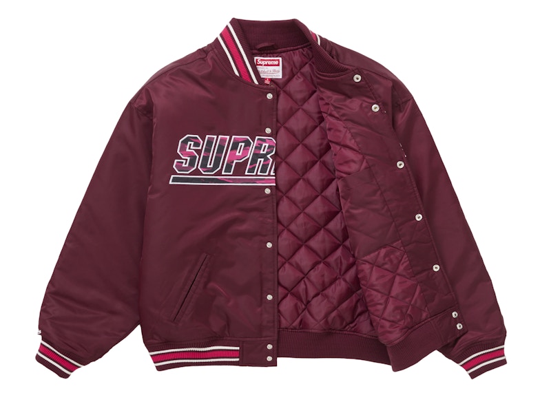 Order Supreme Mitchell & Ness 迷彩標誌棒球外套 酒紅色