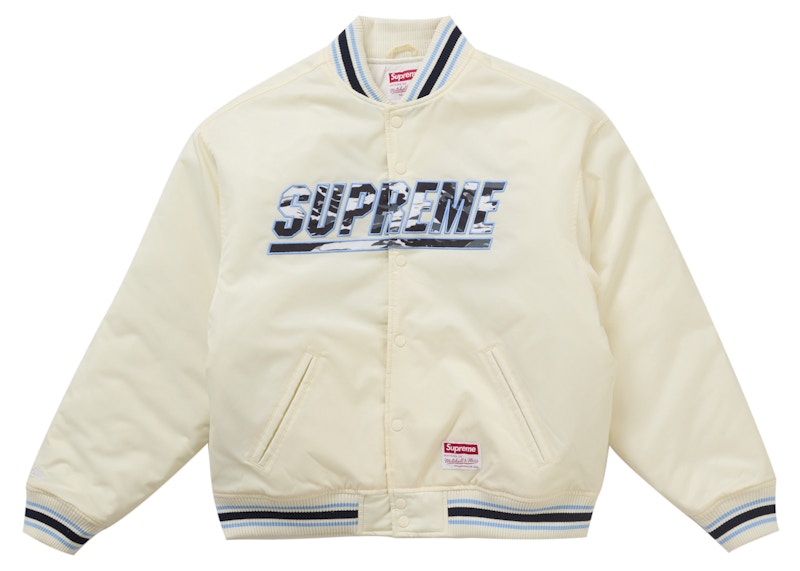 Supreme Mitchell & Ness Camo Logo Varsity Jacket White