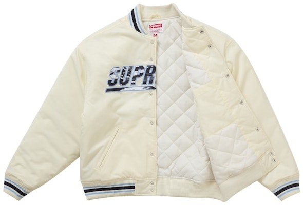Supreme Mitchell & Ness Camo Logo Varsity Jacket White Order Supreme Mitchell & Ness Camo Logo Varsity Jacket White