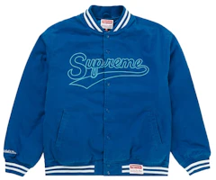 Supreme Mitchell & Ness Doughboy Twill Varsity Jacket Blue Supreme Mitchell & Ness Doughboy Twill Varsity Jacket Blue