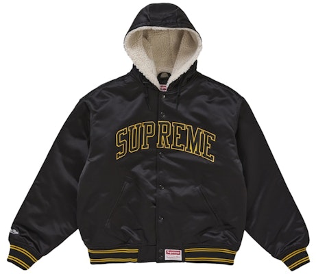 Supreme Mitchell & Ness Lined Hooded Satin Varsity Jacket Black Buy Supreme Mitchell & Ness Lined Hooded Satin Varsity Jacket Black