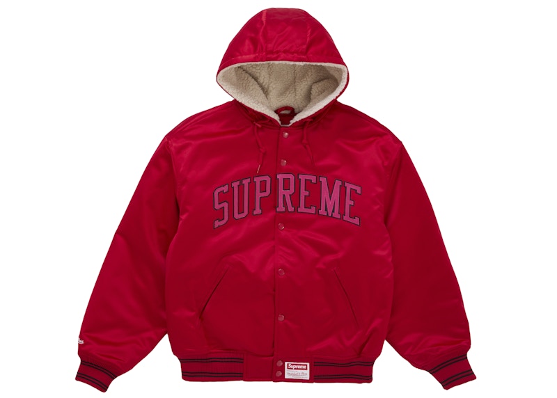 Supreme Mitchell & Ness Lined Hooded Satin Varsity Jacket Red