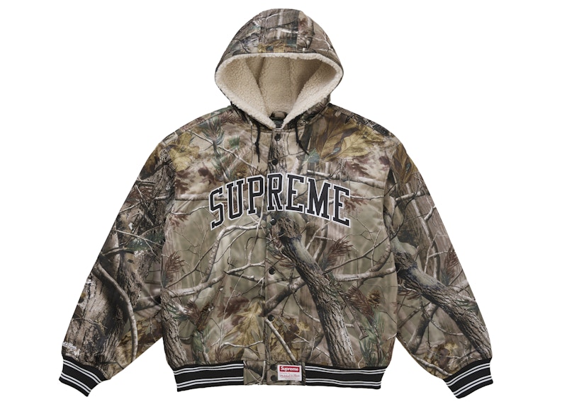 Supreme Mitchell & Ness Lined Hooded Satin Varsity Jacket Realtree AP Camo