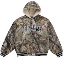 Supreme Mitchell & Ness Lined Hooded Satin Varsity Jacket Realtree AP Camo Supreme Mitchell & Ness Lined Hooded Satin Varsity Jacket Realtree AP Camo