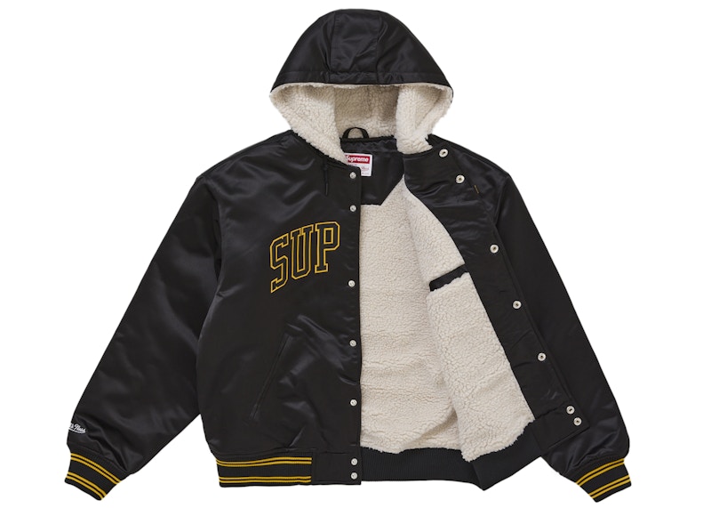 Order Supreme Mitchell & Ness 连帽缎面校队夹克 黑色
