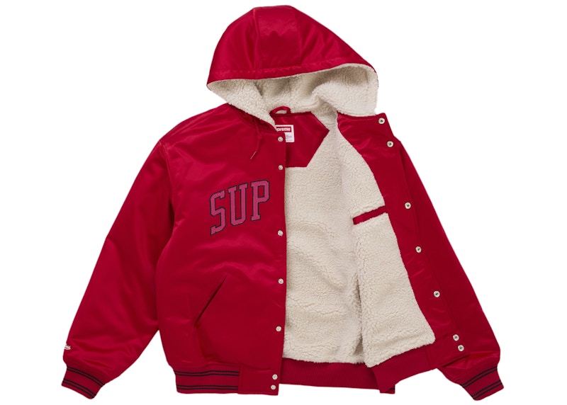 Order シュプリーム ミッチェル＆ネス ラインフード サテン バーシティジャケット レッド