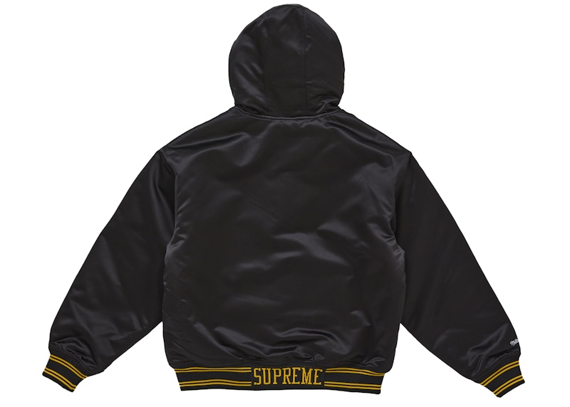 Lookbook Supreme Mitchell & Ness 连帽缎面校队夹克 黑色