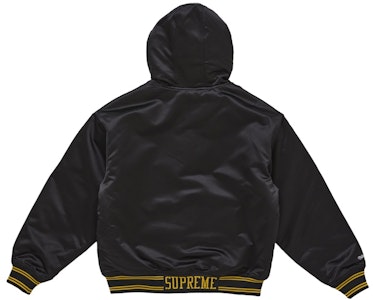 슈프림 미첼앤네스 후드 새틴 바시티 재킷 블랙 Lookbook 슈프림 미첼앤네스 후드 새틴 바시티 재킷 블랙