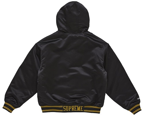 Supreme Mitchell & Ness Lined Hooded Satin Varsity Jacket Black Lookbook Supreme Mitchell & Ness Lined Hooded Satin Varsity Jacket Black