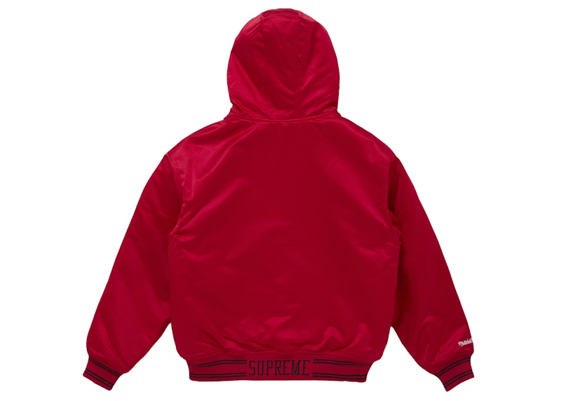 Lookbook シュプリーム ミッチェル＆ネス ラインフード サテン バーシティジャケット レッド