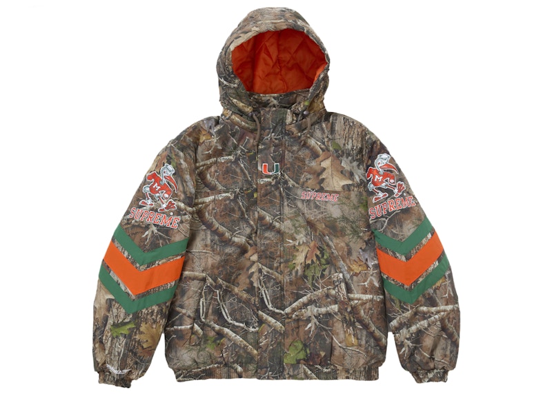 Supreme Mitchell & Ness NCAA Hooded Stadium Jacket Woodland Camo