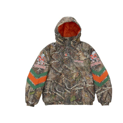 Supreme Mitchell & Ness NCAA Hooded Stadium Jacket Woodland Camo