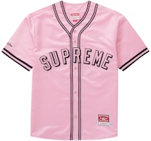 Supreme Mitchell & Ness Satin Baseball Jersey Pink Supreme Mitchell & Ness Satin Baseball Jersey Pink