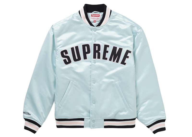 Order Supreme/Mitchell & Ness Satin Varsity Jacket Biru Muda