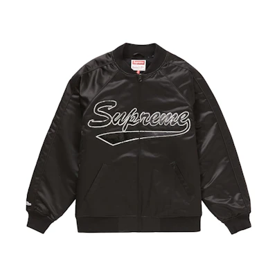 Supreme Mitchell & Ness Sequin Logo Varsity Jacket Black