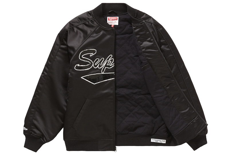Order Supreme Mitchell & Ness 亮片標誌黑色棒球外套