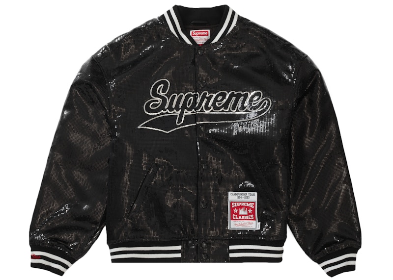 Supreme Mitchell & Ness Sequin Varsity Jacket Black