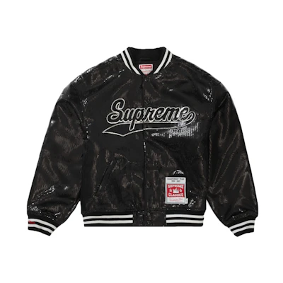 Supreme Mitchell & Ness Sequin Varsity Jacket Black