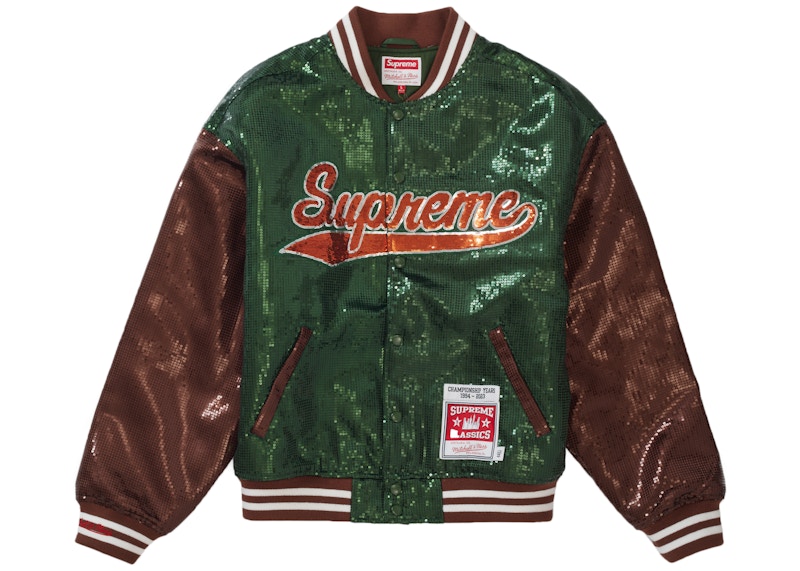 Supreme Mitchell & Ness Sequin Varsity Jacket Green