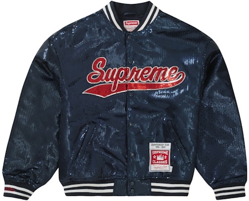 Jaket Supreme Mitchell & Ness Sequin Varsity Navy Buy Jaket Supreme Mitchell & Ness Sequin Varsity Navy