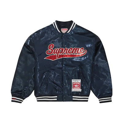 Supreme Mitchell & Ness Sequin Varsity Jacket Navy