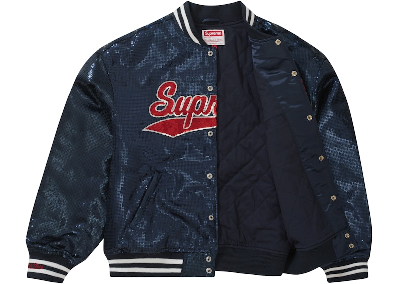 Order Jaket Supreme Mitchell & Ness Sequin Varsity Navy