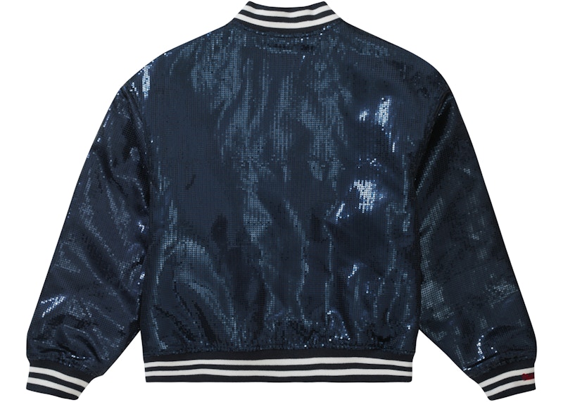 Lookbook Jaket Supreme Mitchell & Ness Sequin Varsity Navy