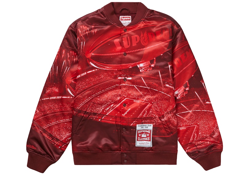 Buy Supreme Mitchell & Ness Stadium Satin Varsity Jacket Merah