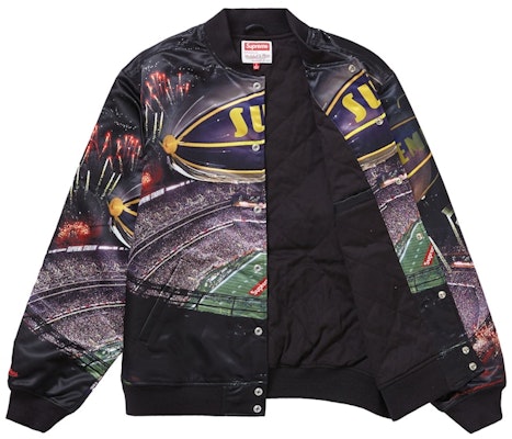 Supreme Mitchell & Ness Stadium Satin Varsity Jacket Hitam Order Supreme Mitchell & Ness Stadium Satin Varsity Jacket Hitam