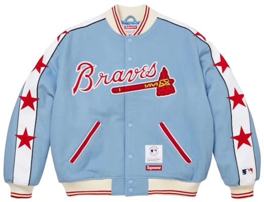 Supreme Mitchell & Ness Teams Varsity Jacket Blue Buy Supreme Mitchell & Ness Teams Varsity Jacket Blue