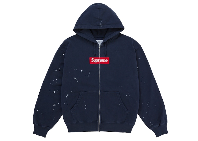 Supreme MM6 Maison Margiela Box Logo Zip Up Hooded Sweatshirt Navy