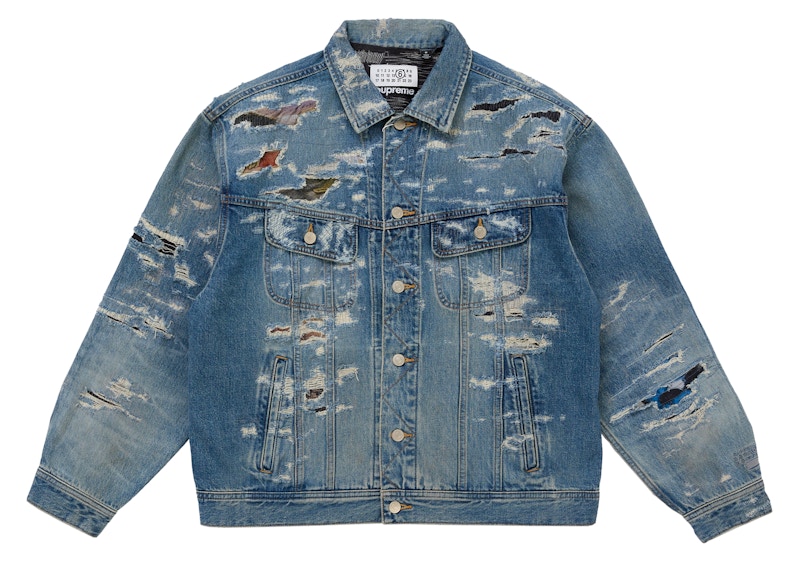 Supreme MM6 Maison Margiela Distressed Selvedge Denim Trucker Jacket Blue