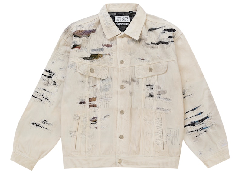 Supreme MM6 Maison Margiela Distressed Selvedge Denim Trucker Jacket White
