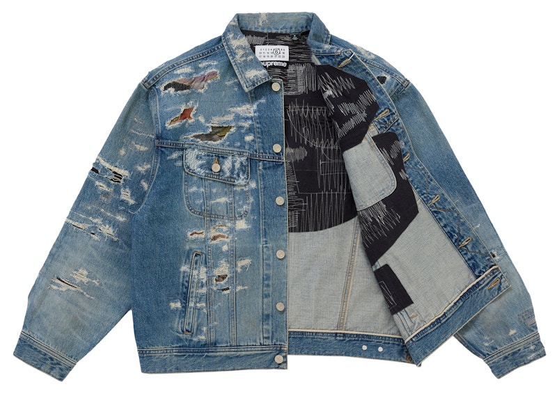 Order Supreme MM6 Maison Margiela Distressed Selvedge Denim Trucker Jacket Blue
