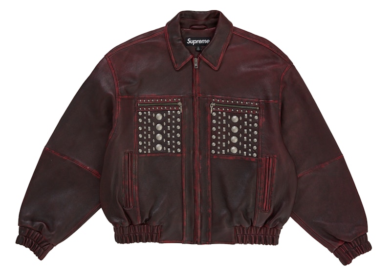 Supreme Multi Studded Leather Jacket Burgundy
