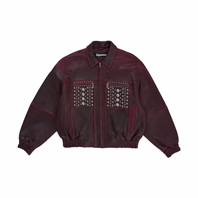 Supreme Multi Studded Leather Jacket Burgundy