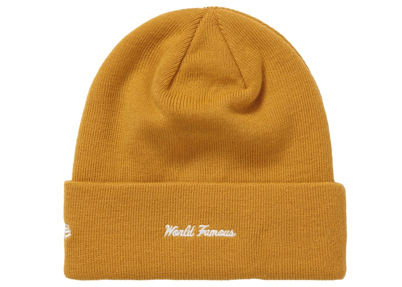 Order Supreme New Era Box Logo Beanie (FW21) Mustard Cerah