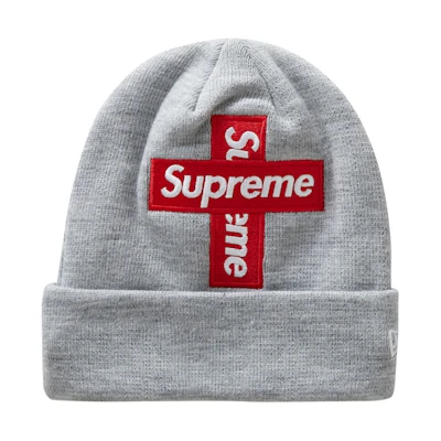Supreme New Era Cross Box Logo Beanie Heather Grey
