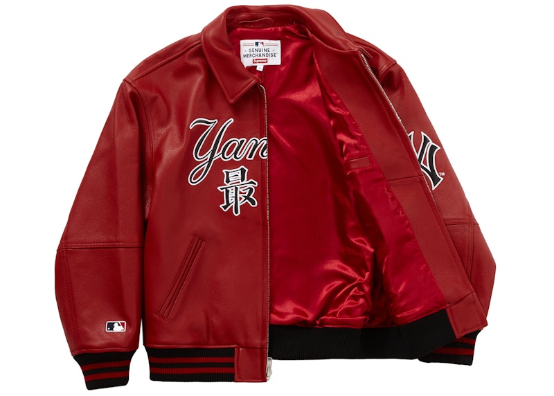 Supreme New York Yankees Kanji Leather Varsity Jacket Red 圖 2