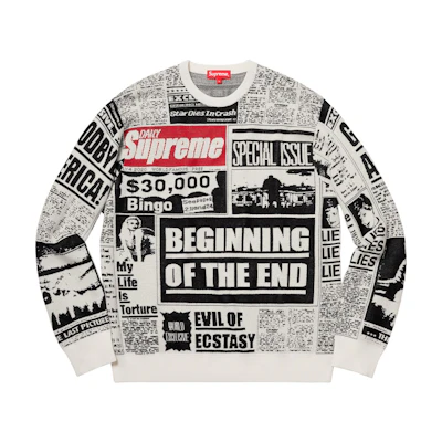 Supreme Newsprint Sweater White
