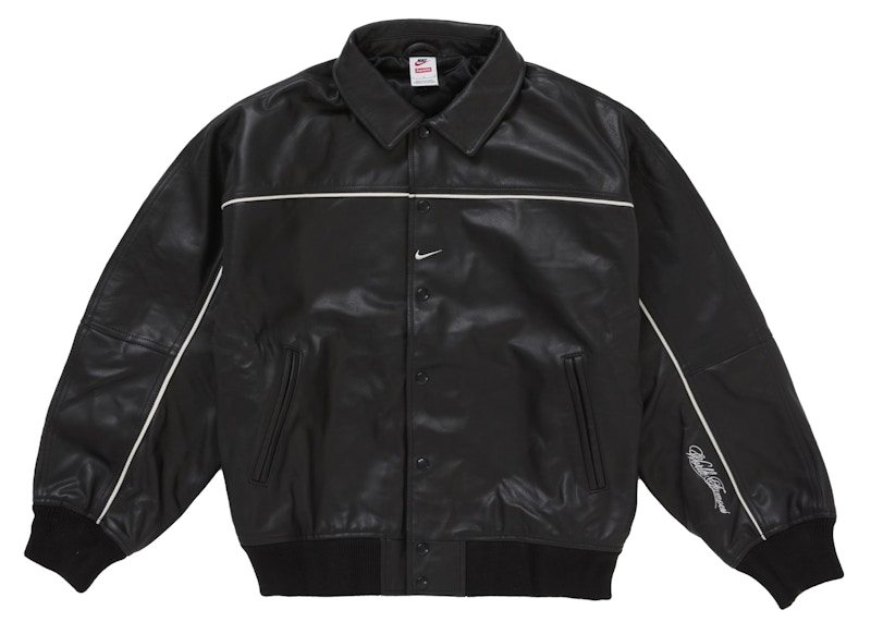 Supreme Nike Leather Varsity Jacket Black