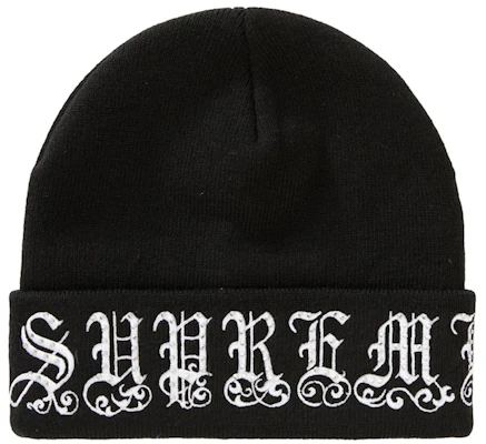 Supreme 老英文字母徽章黑色针织帽 Buy Supreme 老英文字母徽章黑色针织帽