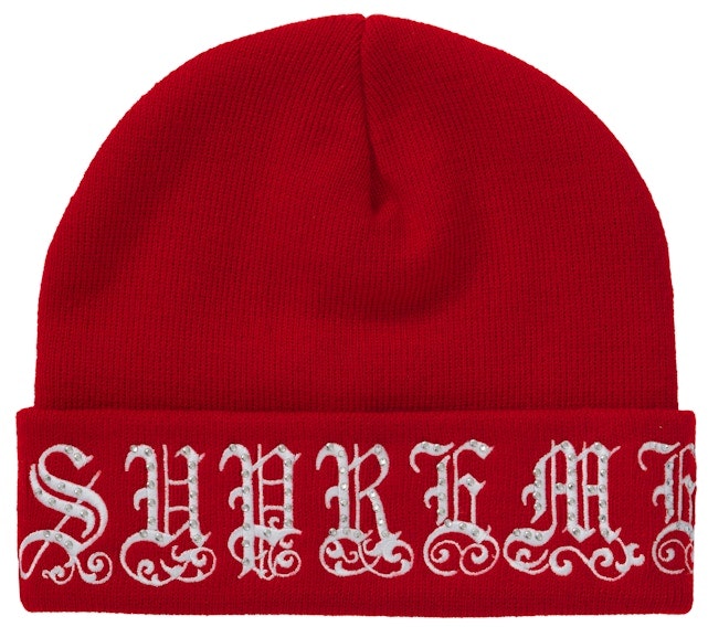 supreme-old-english-rhinestone-beanie-red