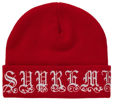 Supreme 经典英文字母红色水钻针织帽 Buy Supreme 经典英文字母红色水钻针织帽
