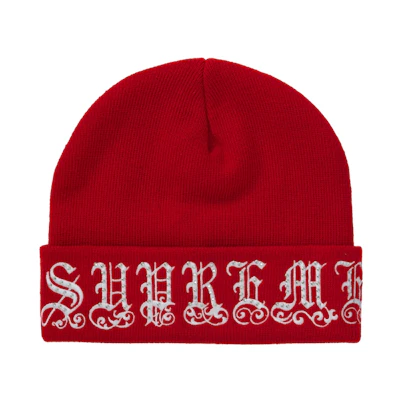 Supreme Old English Rhinestone Beanie Red