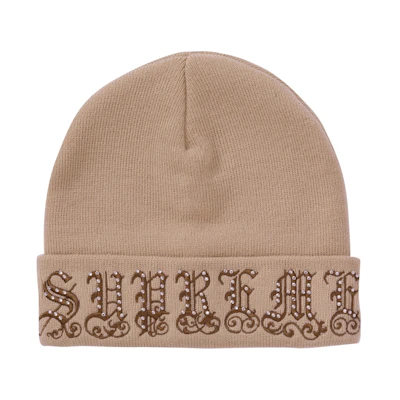 Supreme Old English Rhinestone Beanie Tan