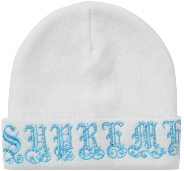 supreme-old-english-rhinestone-beanie-white