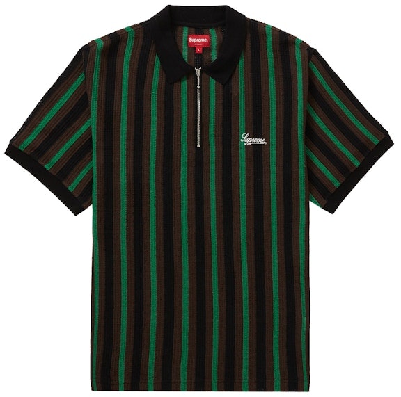 supreme-open-knit-stripe-zip-polo-black